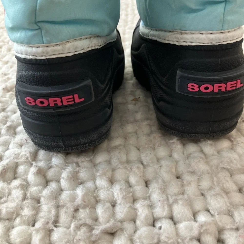Sorel Commander Snow Boot Kids Size 7 Pink Blue‎ Waterproof Fleece Lined Outdoor
